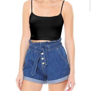 Wax Jean Belted Paper bag Blue Denim Shorts,‎ Size S, NWT